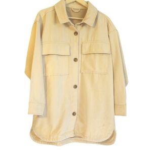 SERRA Women's Flannel Shacket Shirt Jacket Button Down Collared Beige Tan M